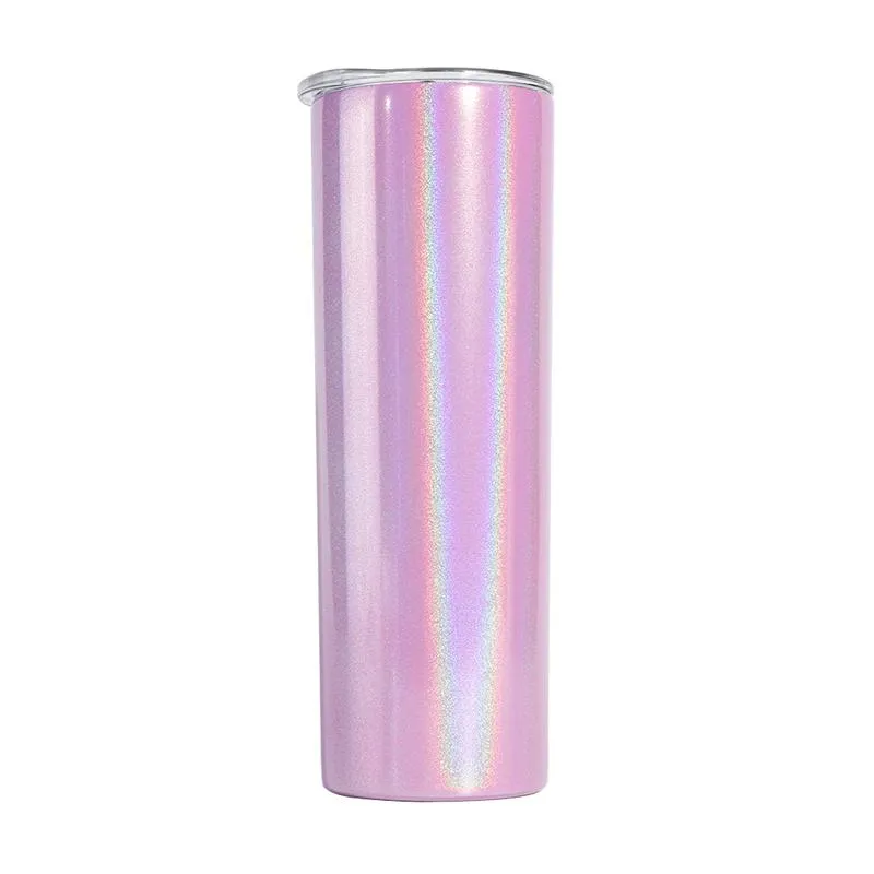 20oz glitter sublimation skinny tumbler stainless steel sparkle double walled vacuum insulated shimmer drinking bottle coffee mug inclus straw
