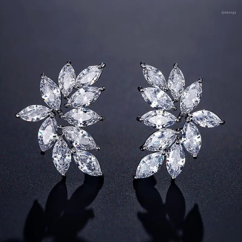 UILZ Neweat 1.4cm Size Cubic Zirconia Leaf Stud Earrings for Women Fashion Crysyal Bridal Wedding Jewelry Drop Shipping UE22331