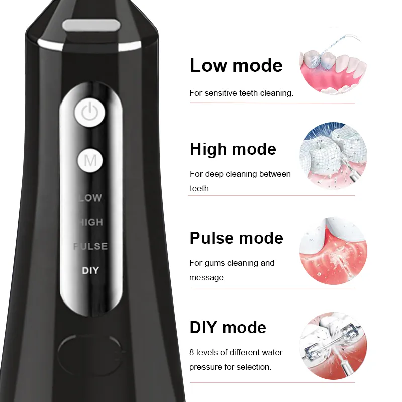 Oral Irrights Портативный пероральный ирригатор USB аккумуляторные водные чистящие зубные зубы очиститель струи 300 мл резервуара воды + 6 струй