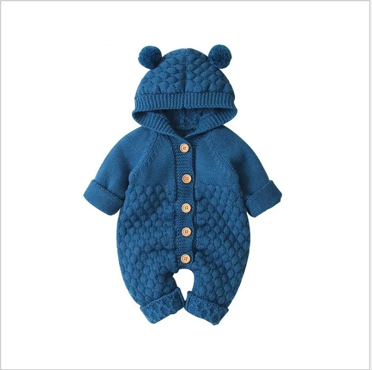 Baby Knitted Rompers Cartoon Bear Knitted Onesies Spring Autumn Newborn Boys Jumpsuits Long Sleeve Toddler Sweater Children Overall