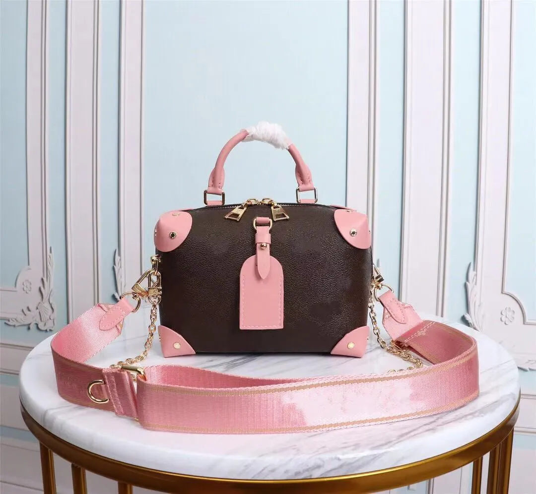 Petite Malle Souple Designer Handbag with Strap Black Pink Shoulder Bag