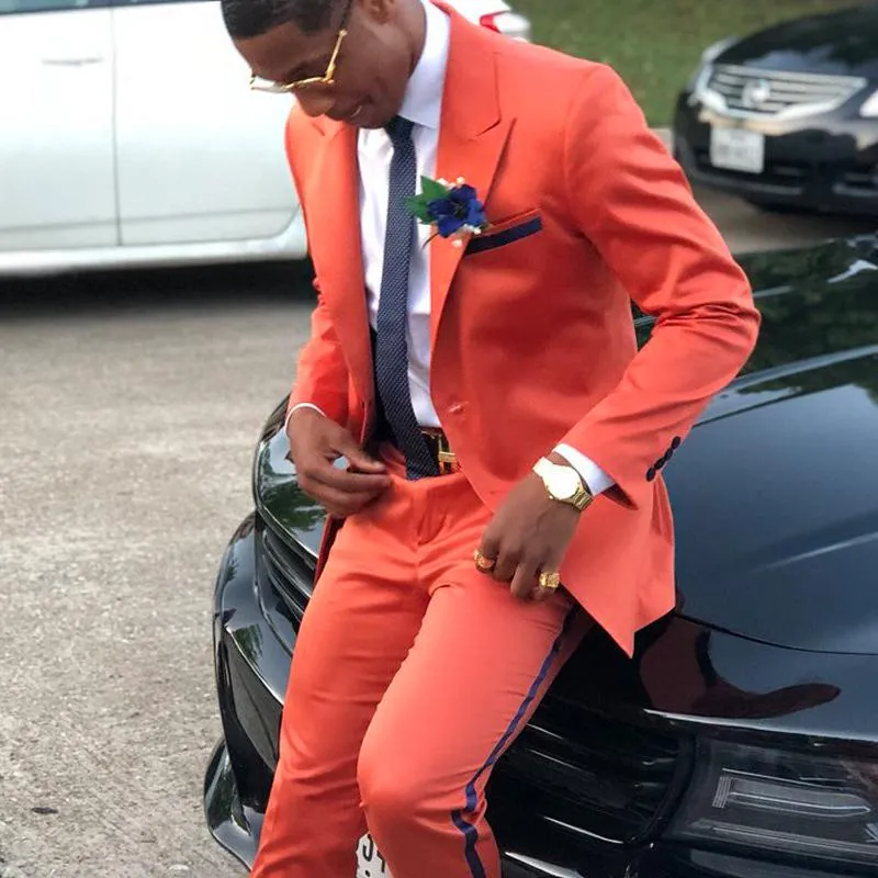 2 -stycken Coral Prom Men kostymer för bröllop med toppade lapel Slim Fit Groom Tuxedo Custom Man Fashion Costume Set Jacket med Pant330Z