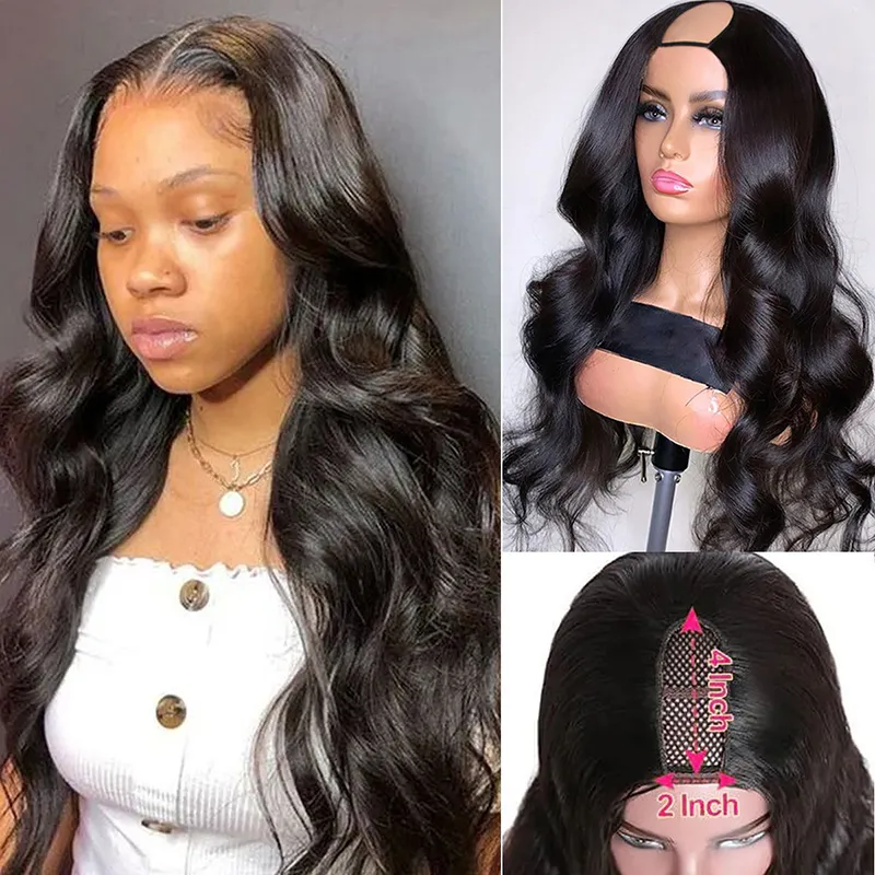 U Deel body Wave Haar Machine Gemaakt Menselijk Haar Pruik Voor Vrouwen U Deel Pruik Pre Geplukt 150% Remy Braziliaanse pruik