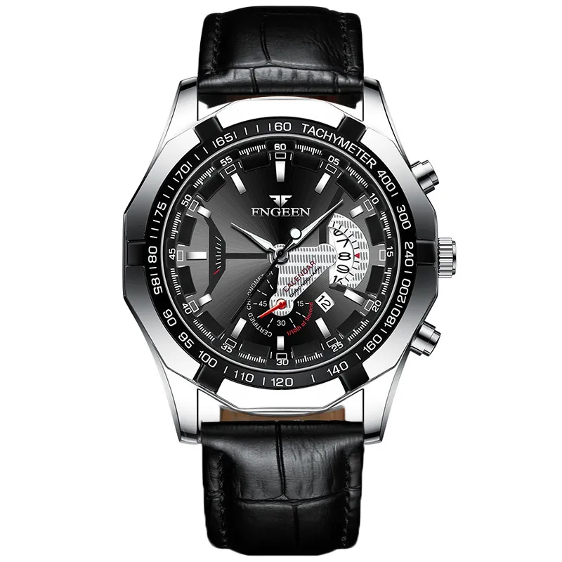 Watchsc-Новые красочные простые часы в спортивном стиле (серебряный черный пояс)