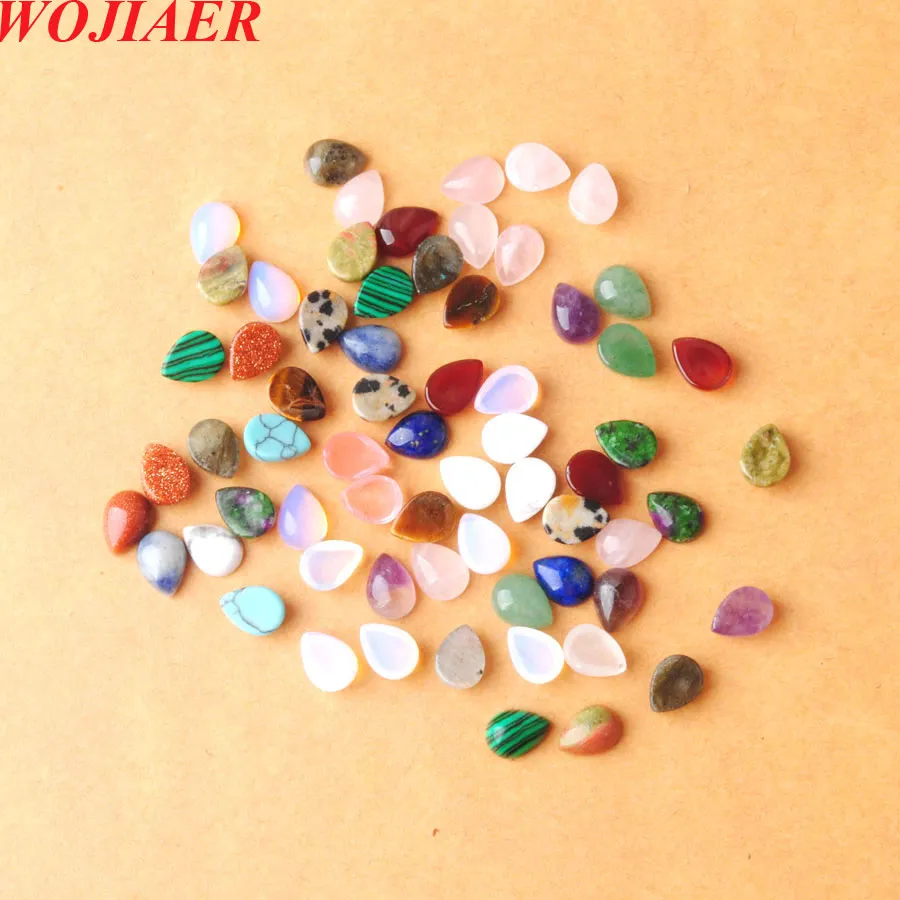 Wojiaer 8mm Small Blue Agate Rooles Gemstones Cabochon Teardrop Cab Pendant Bead for DIY Earrings Jewelry Making Handicraft Gift BZ909