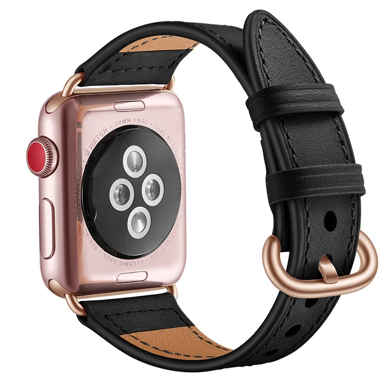 Rose Gold Bluckle oryginalny skórzany zespół zegarków do Apple Watch Series 1 2 3 4 5 6 7 8 SE Kobiety 38 mm 40 mm inteligentne opaski sportowe dla mężczyzn 42 mm 44 mm Watch Band