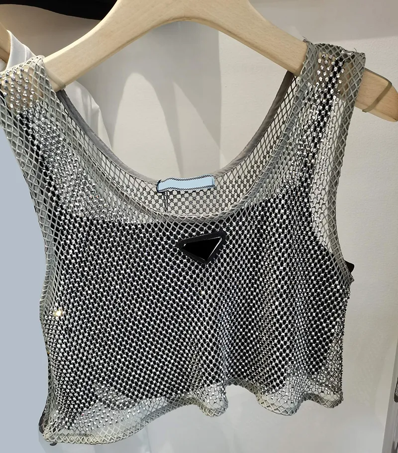 Prad Diamond Triangle Badge Tank Tops Damen Sling Tops 2-teiliges Set Camis für Frauen Sexy Ärmel Sommerweste