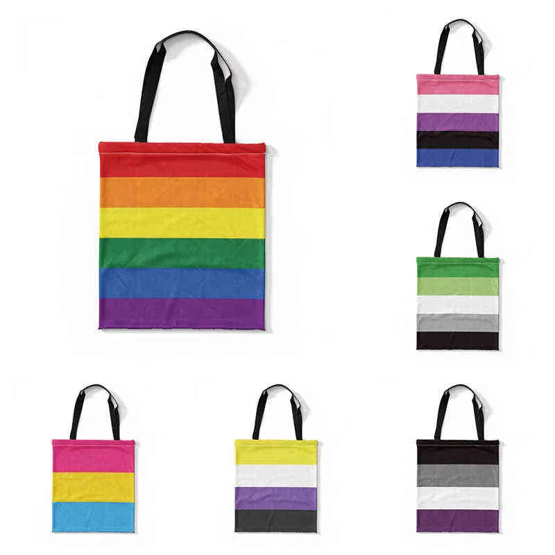 NXY Shopping Väskor LGBT Flag Shopper Tote Modig miljövänlig förstorad kanfas med Zippers College Book Pad Creative Gift Shoulder 0209