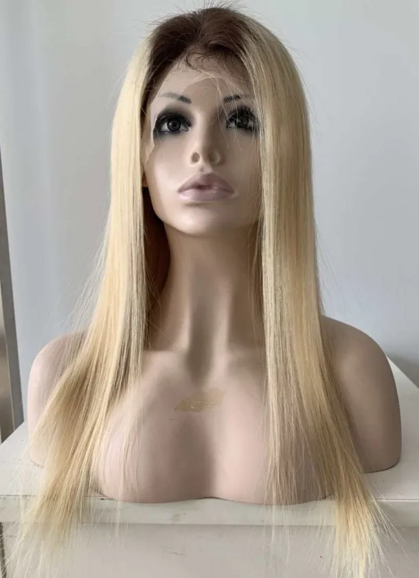 100 Malaysiska Virgin Human Hair Siwss Lace Front Wig 20 inches Ombre Färg 4/613 Blond Full Lace Paryk Snabb Express Leverans