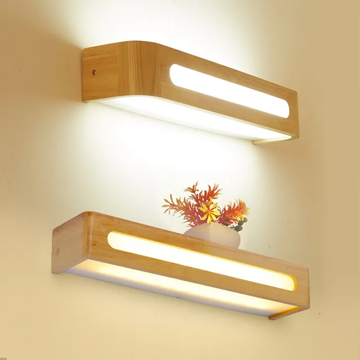 Modern japansk stil led ek trävägg lampor nordiskt massivt trä spegel ljus sconce för sovrum badrum väggljus