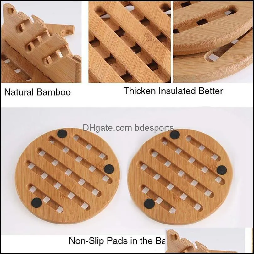 Table Runner Bamboo Trivet Set Of 4 Trivets For Pans Dishes Non-Slip Heat Resistant Insulated Pot Holder Mat Pads 18 X CM Round