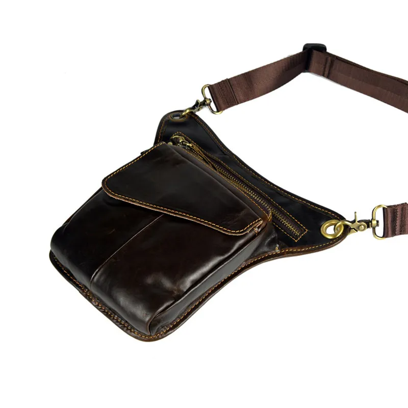Hot Selling Vintage Leather Drop Ben Bag Outdoor Thigh Midja Hip Fanny Pack för män Kvinnor Q0705