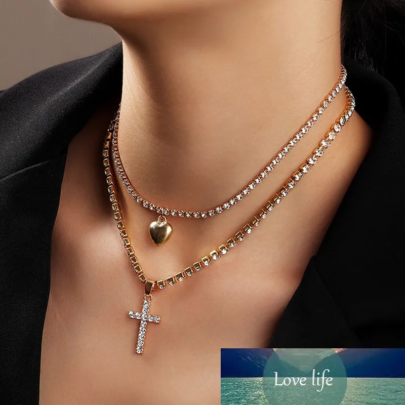 Mode Goud Zilver Kleur Crystal Cross Cross Asylum Simple Hanger Kettingen voor Vrouwen Ketting Vrouw