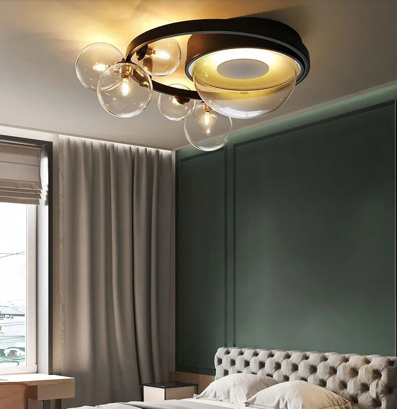 Postmoderne glazen bubbels Zwart Clear Lamparas de Techo Plafondlichten.led plafond Light.Ceiling Lamp voor Foyer Slaapkamer