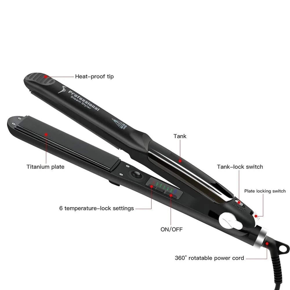 Freeshipping professionele stoomtang keramische damp haar platte ijzer stoom haar rechttrekken ijzers curler styler haar styling tool