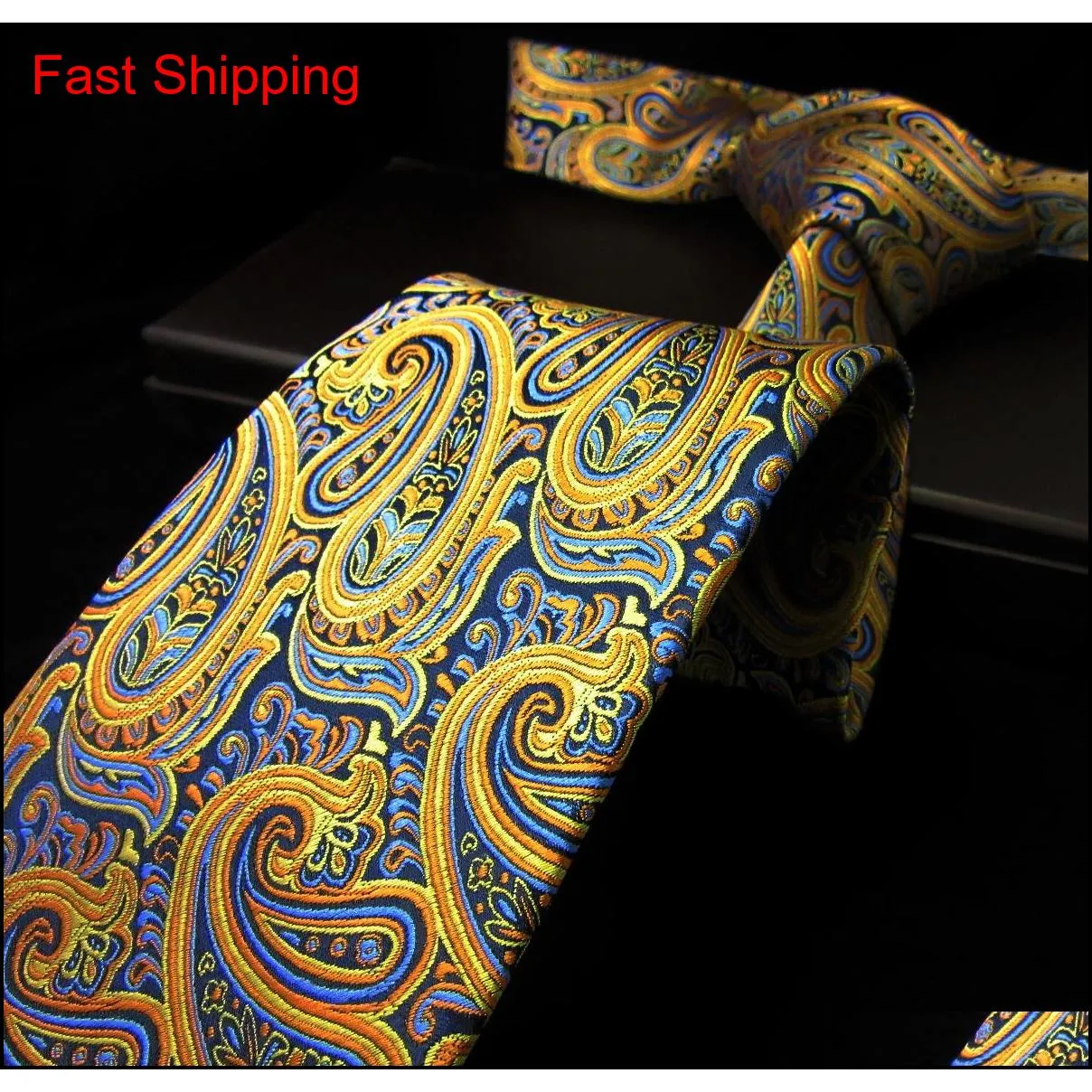 u13 paisley orange blue navy mens necktie ties 100% silk jacquard woven