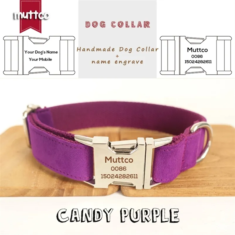 Muttco personalizado varejo auto-design cão colar o candy roxo artesanal gravado nome animal de estimação 5siza coleira de cachorro e coleira UDC029 20116