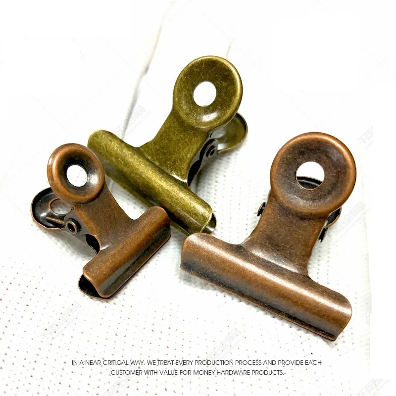 4 Storlek Retro Round Metal Grip Clips Bronze Bulldog Clip Metal Ticket Paper Clip for Tags Bags Office Wholesale LX3470