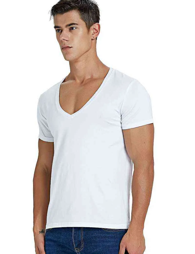 Buy Scoop Neck Tee for Men Deep V Neck T Shirts Short Sleeve Cotton Basic Wide  Neck Online at desertcartPeru