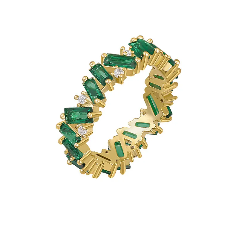 Anillos de cristal verde de lujo a la moda para mujer, anillos de temperamento de alto nivel de moda neogótica, regalo de joyería elegante para niñas