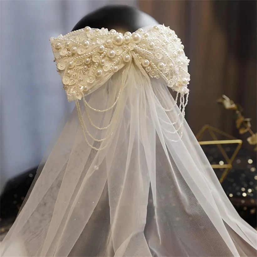 Blanc Mariée Mariage Voile Avec Un Peigne Arc Coiffe Coréenne