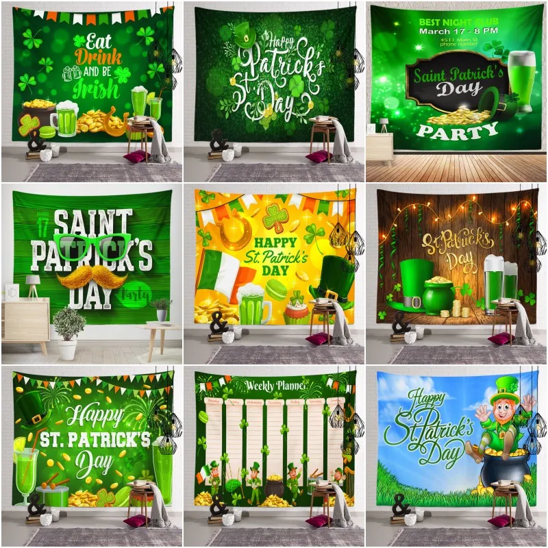 St.Patrick's Day Party Backdrop Tapestry Wall Hanging 150*150cm Polyester Irish Festival Photo Background