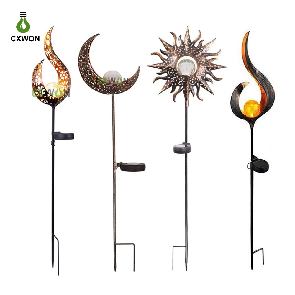 Solar Flame Light Metal flames Effect Lamps Sun Moon LED Torch Light Garden Lights Outdoor Landscape Lawn Decorative Lamp