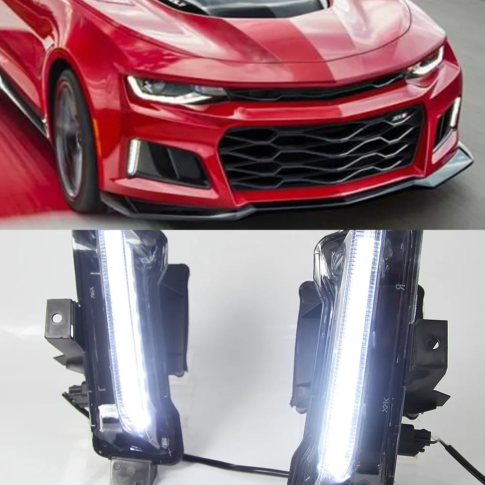 1 para samochodu LED DRL światła mgły mgły dzienne dla Chevy Camaro ZL1 RS 1LT 2016 2017 2018 2019 z żółtym sygnałem