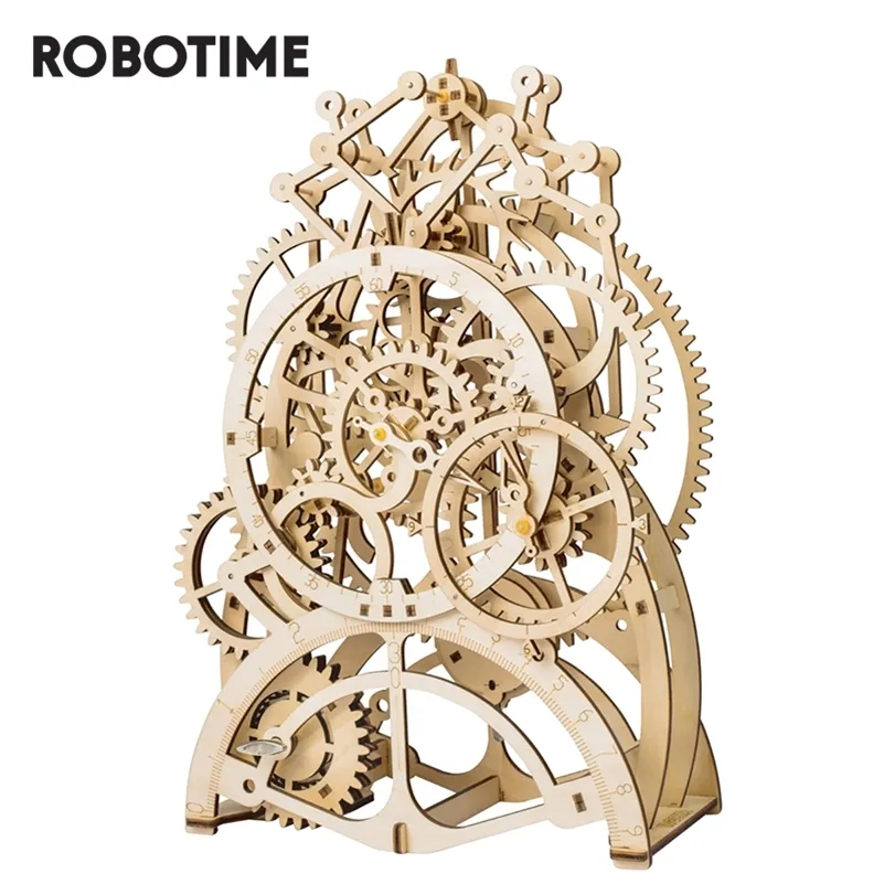 Robotime ROKR DIY quebra-cabeça de madeira engrenagem mecânica engrenagem pendulum relógio montagem modelo de construção kit brinquedos para crianças lj200928