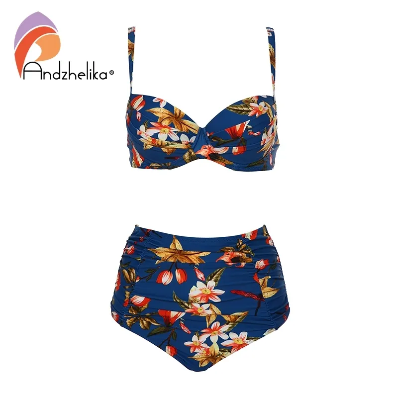 Andzhelika imprimé floral taille haute Bikini ensembles Sexy Push Up maillot de bain deux pièces maillots de bain femmes plage maillots de bain T200508