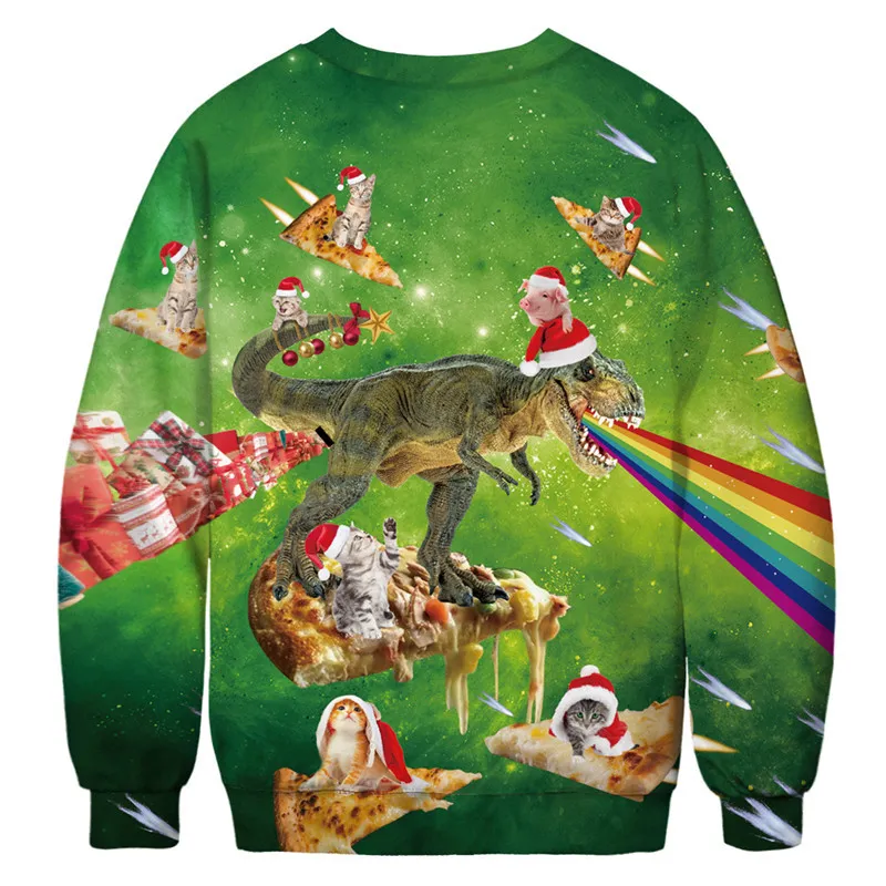 Pullover Suéter feo de la Navidad 3D divertido gato dinosaurio impresas Navidad suéteres Puentes Tops Hombres Pullover Suéter feo de la Navidad 3D divertido gato dinosaurio impresas Navidad suéteres Puentes Tops Hombres