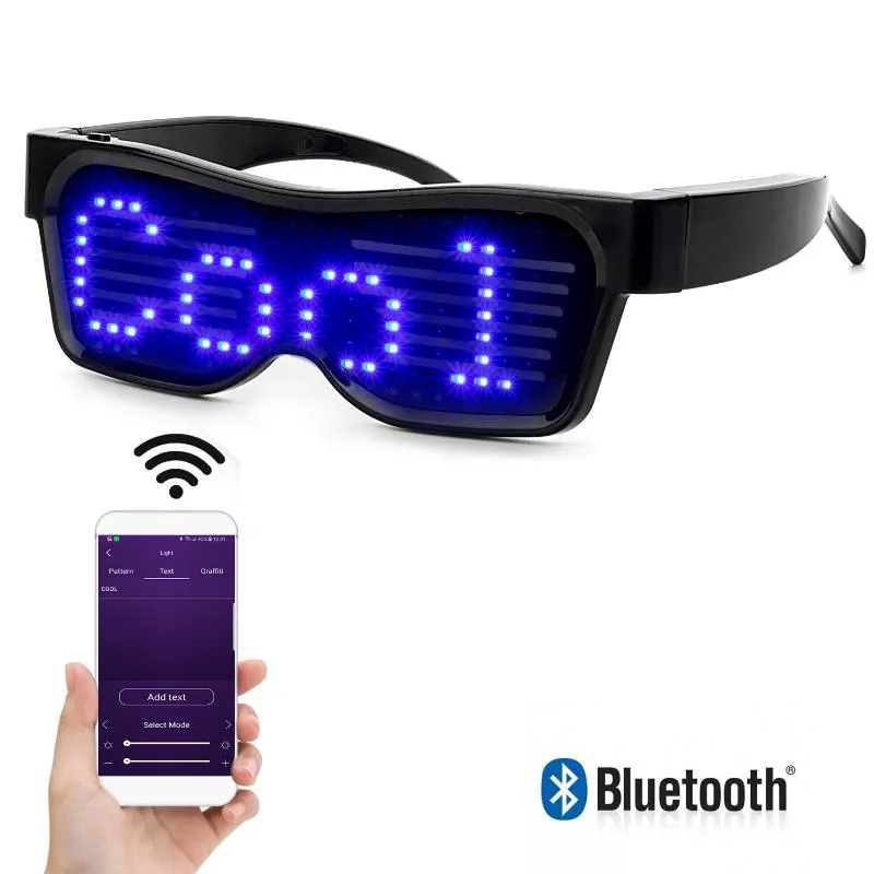 Bluetooth Uygulaması Kontrolü Yanıp Sönmek için LED Gözlük - Ekran Mesajları, Animasyon, DJ Tatil Partisi Doğum Günü Çocuk Oyuncak Hediye