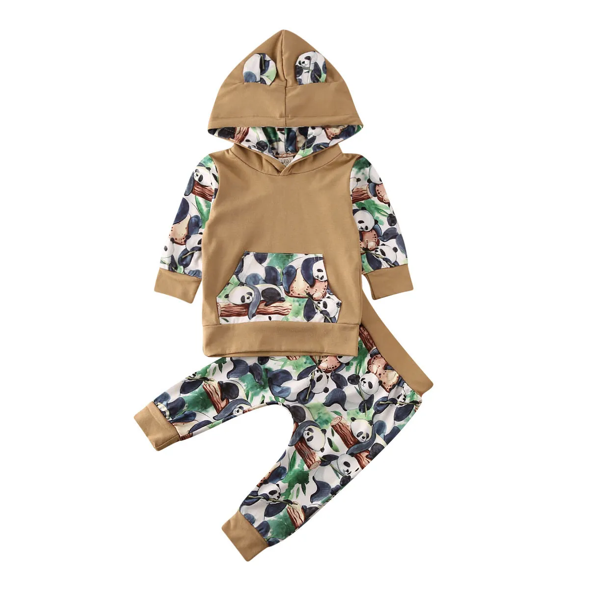 Jumpsuit Girl Hooded Print Clothing Set Newborn Kids Baby Boys Girls Outfits Clothes Romper Baby Bodysuit+pants Set 0-18 Months LJ201023