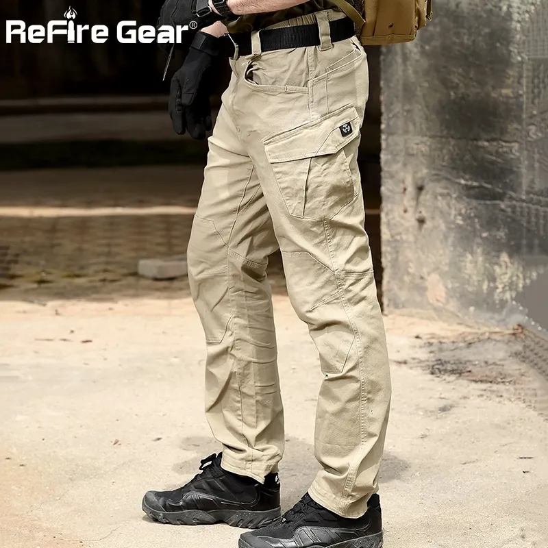 ReFire Gear SWAT Combat Military Tactical Pants Men Large Multi Pocket Army Cargo Pants Casual Cotton Security Bodyguard Trouser 210201