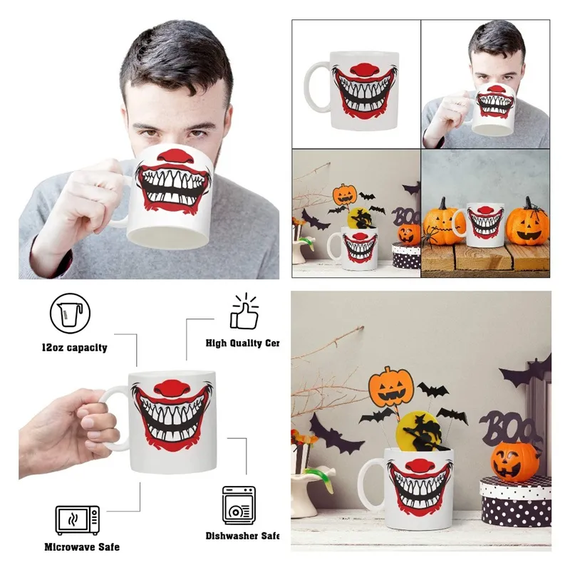 Halloween Śmieszne Klaun Uśmiechnięta twarz Duże Usta Ceramiczne Puchar Kubek Kubek Kubek Kubek Do Home Meble biurowe T3i51280