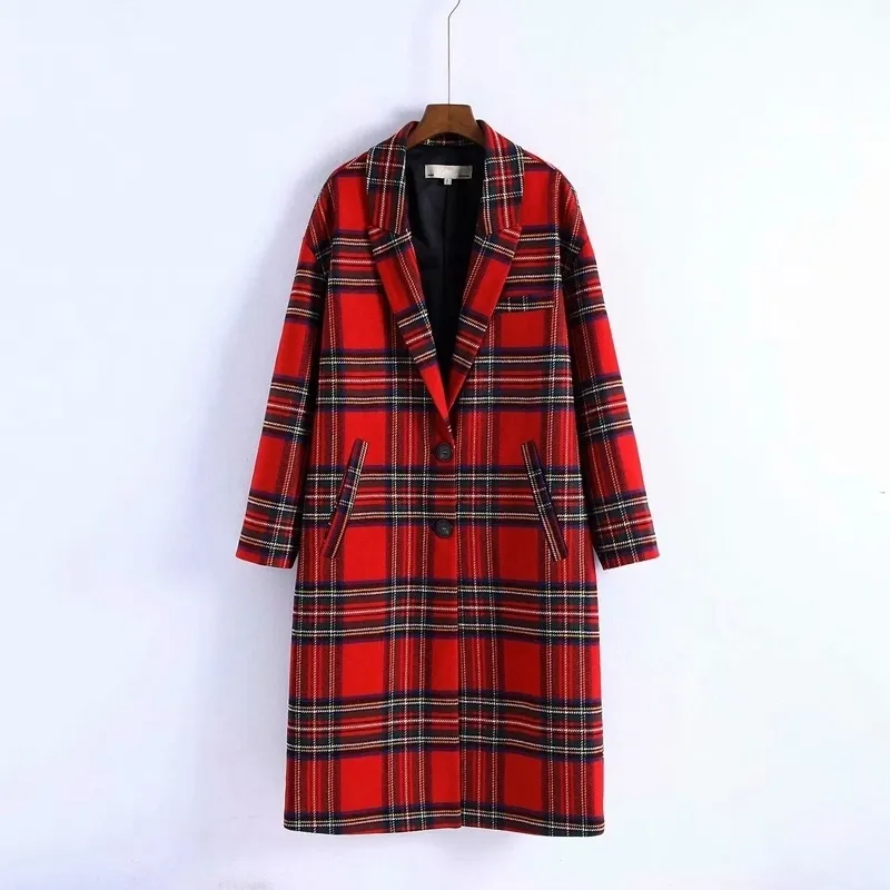 Red plaid winter coat cheap