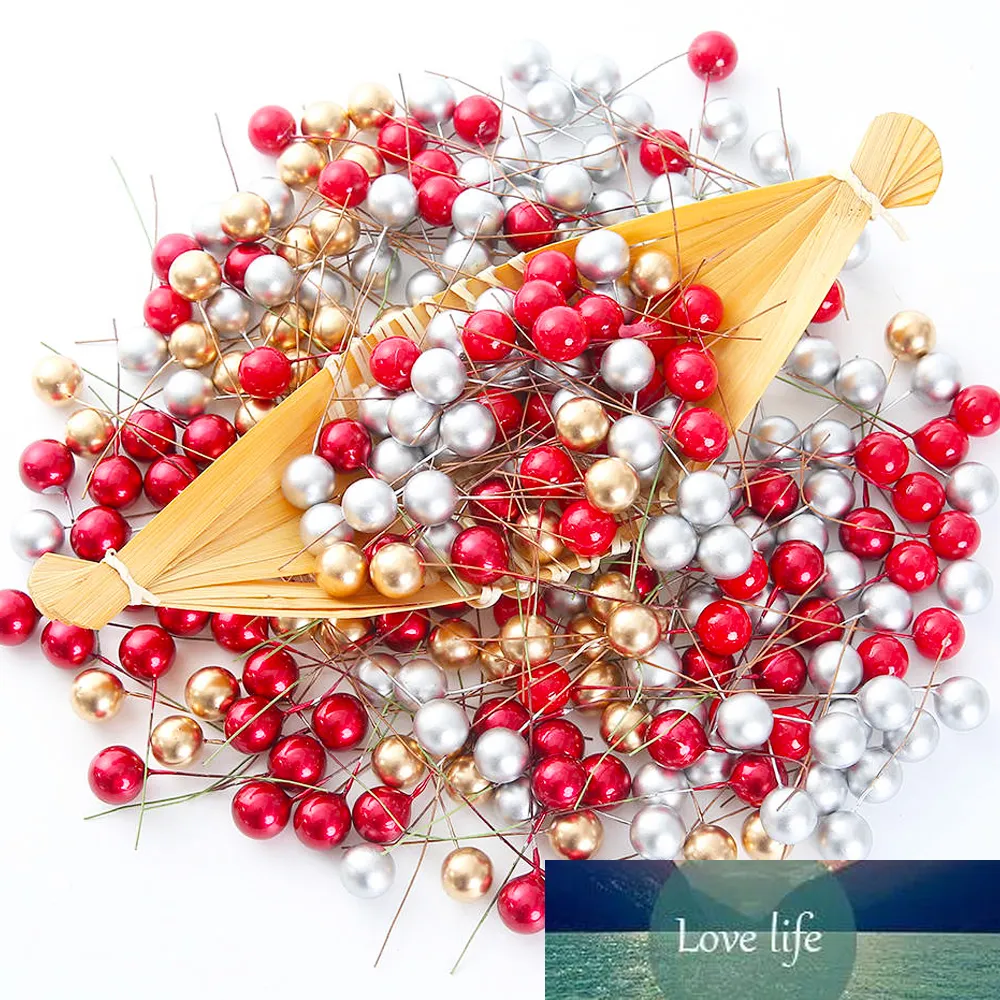 50st 1,5 cm Konstgjord blomma frukt Pearl Stamens Plastbär för bröllop Jul Nyår DIY Presentförpackning Dekorerad krans