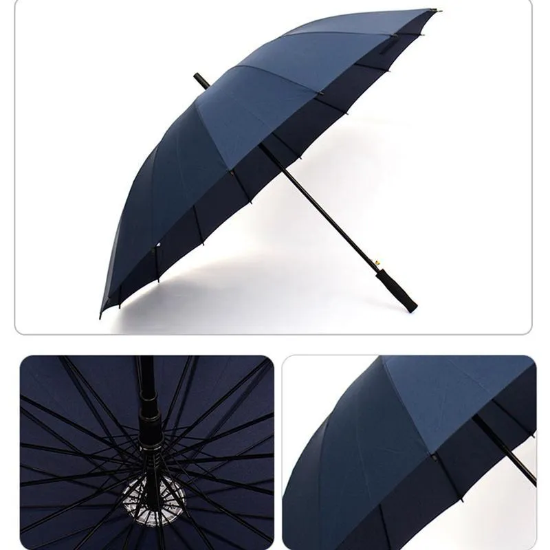 Long Handle Straight Umbrella 16K Windproof Solid Color Pongee Umbrella Women Men Sunny Rainy Umbrella Customized Logo WDH0803