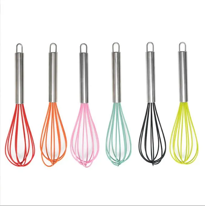 Egg Beater Kitchen Tools Solid Color 10inch Stainless Steel Mini Silicone Whisk for Nonstick Cookware Cooking Utensil