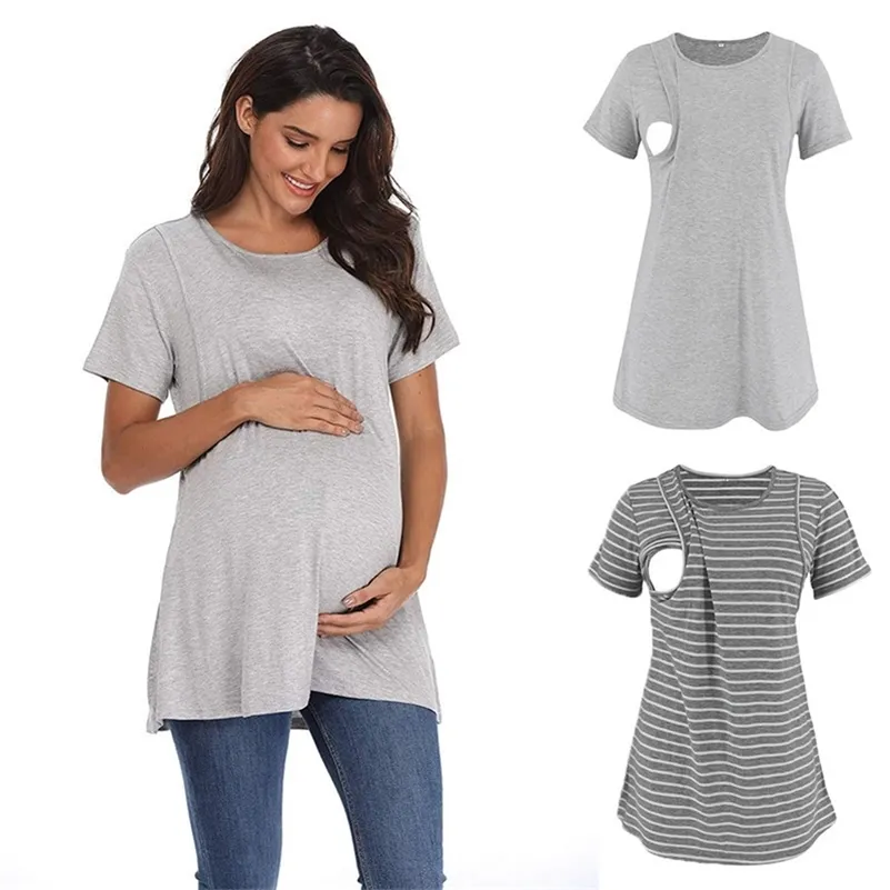 Kvinnor Maternity Shirt Brestfeeding Top Mom T-shirt Sommar Mode Gravid Kvinnor T-shirts Graviditet Tees Ropa de Mujer LJ201123