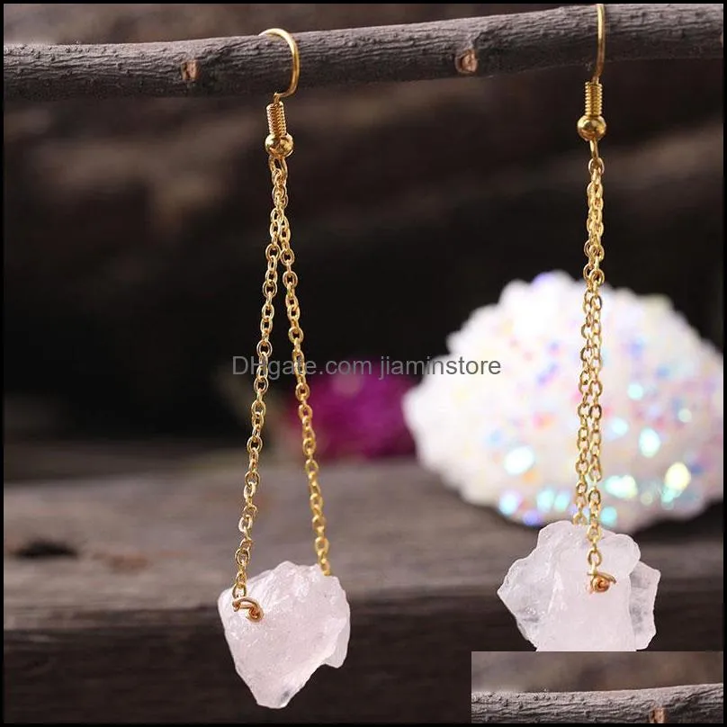 Irregular Natural Crystal Stone Gold Plated Handmade Earrings Dangle Party Club Decor Jewelry For Women Girl