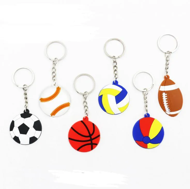 PVC Originality Nyckelkedja Fotboll Baseball Basketboll Volleyboll Keys Ring Lovely Portable Buckle med olika stilar sn3397