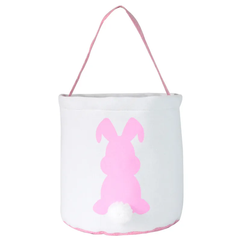 Canvas Sequins Bunny Easter Basket Plush Easter Hunt Egg Candy Storage Bucket Party Easter Rabbit Print Bucket T3I51636