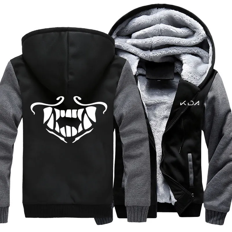 Men's Thicken Hoodie Game KDA K/DA Akali Mask Printed Zipper Jacket Sweatshirts Coat Unisex Adults Casual Warm Fleece Hooded 201020