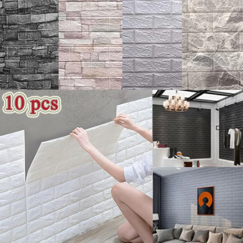 10 Pcs 3D Wall Stickers Self-Adhesive Tile Waterproof Foam Panel Living Room TV Background Protection Baby Wallpaper 38*35cm