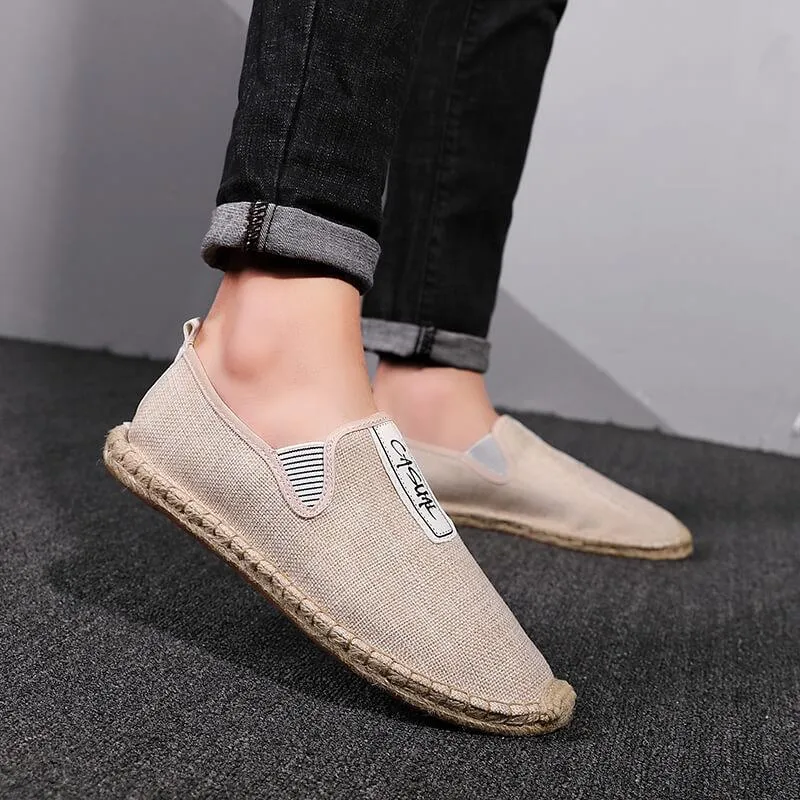 الرجال espadrilles أحذية الأزياء التنفس الأسود البني الكتان أحذية الرجال عارضة