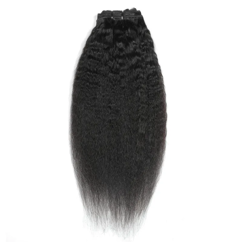 Cheveux humains péruviens crépus raides 8-24 pouces Clip-in Extensions de cheveux couleur naturelle Yaki Clip sur les produits capillaires 120g