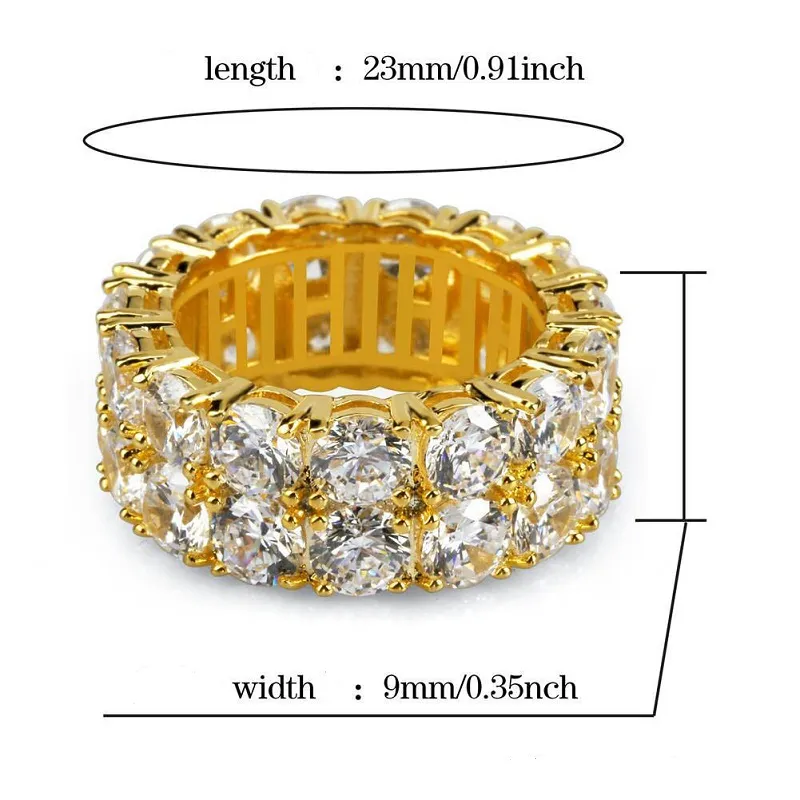 Hip Hop Iced Out Ringe Micro Pave CZ Stein 9mm Tennis Band Ring Männer Frauen Charme Schmuck Kristall Zirkon diamant Gold Silber Überzogene 253J