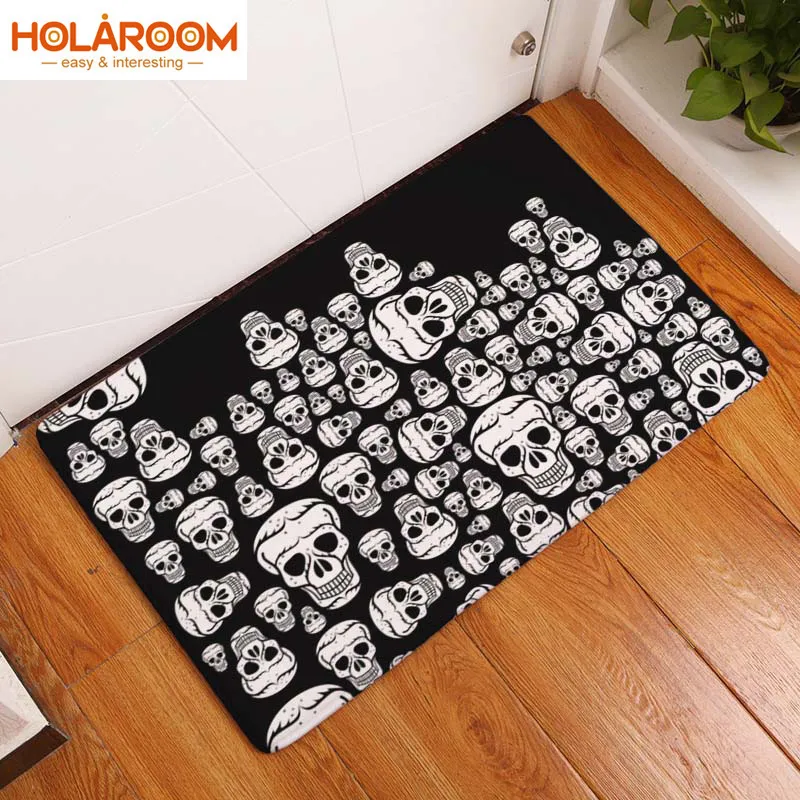 Tapis de porte de cuisine en flanelle nordique Halloween Crâne de dessin animé Tapis de chambre à coucher Citrouille Tapis d'escalier décoratif Décoration d'intérieur Tapis d'artisanat Y200527