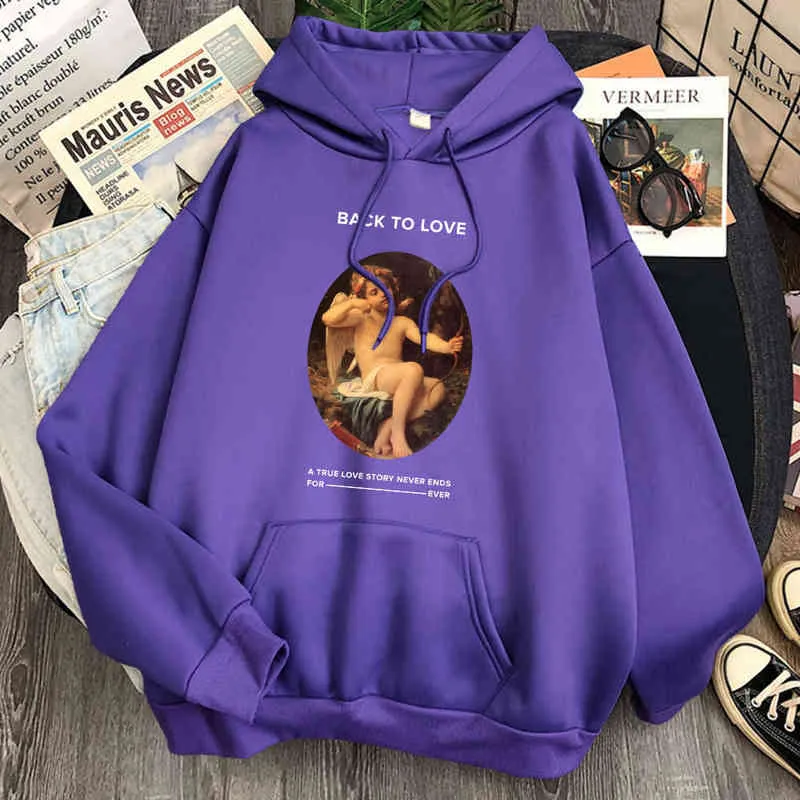 Oil Painting Angel Print Man Hoodie Casual Fleece Pocket Hooded Clothes Male Fashion Comfortable Hoody Anime Hip Hop Hoodies H1227